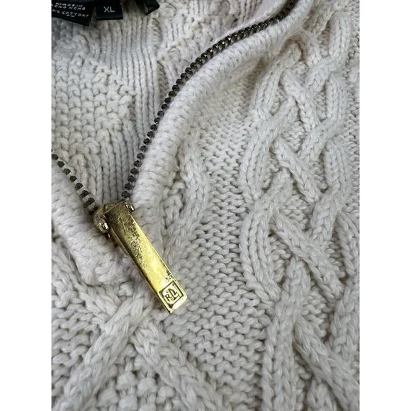 RALPH LAUREN Ivory Cable Knit Women Sweater 3/4 Zip Size XL Academia Preppy - Picture 9 of 11
